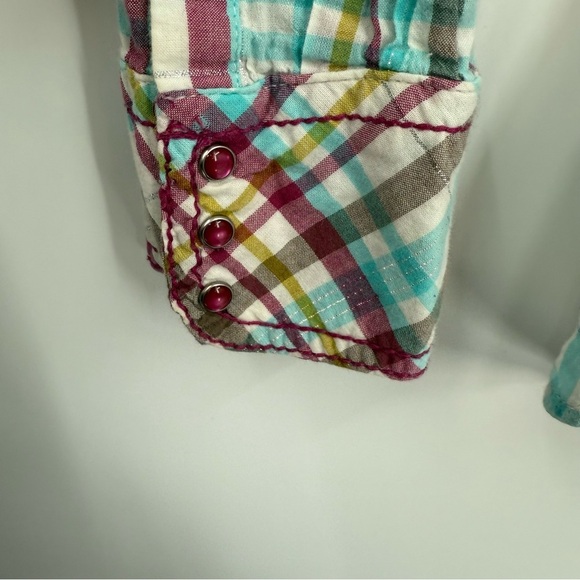 Ariat Women's Long Sleeve Top Plaid Pearl Snap Shirt Size XL Sequins Western - Picture 9 of 10